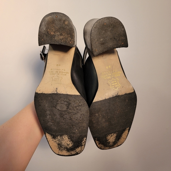 gorgeous black leather slingback loafers high heels row vintage BATA 90s y2k - Picture 5 of 5